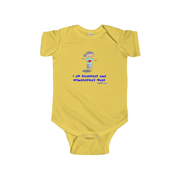 "Wonderfully Made" Down Syndrome Boy Infant Fine SS Jersey Bodysuit