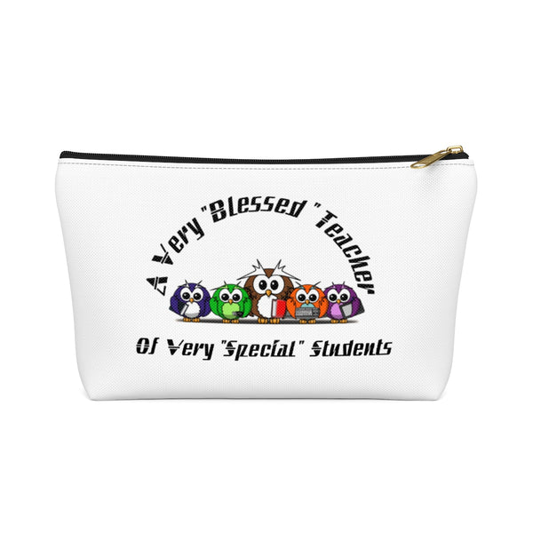 "Blessed Owl Teacher" Black Letters Accessory Pouch w T-bottom
