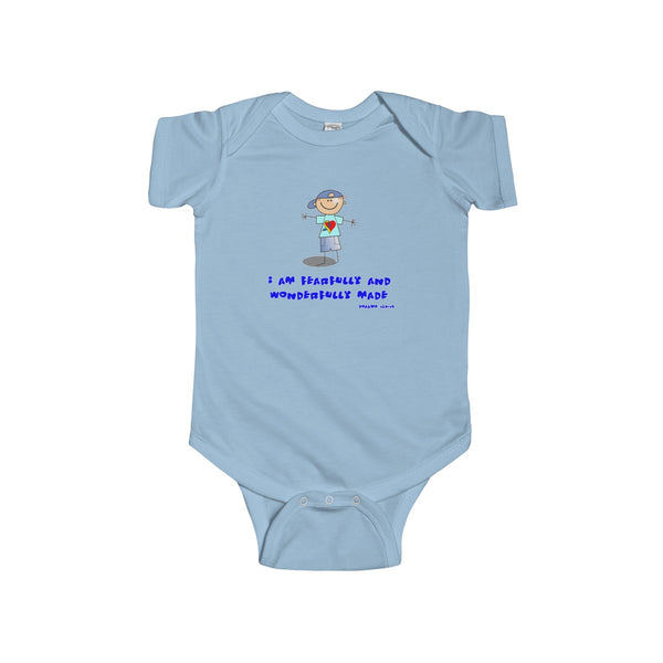 "Wonderfully Made" Down Syndrome Boy Infant Fine SS Jersey Bodysuit