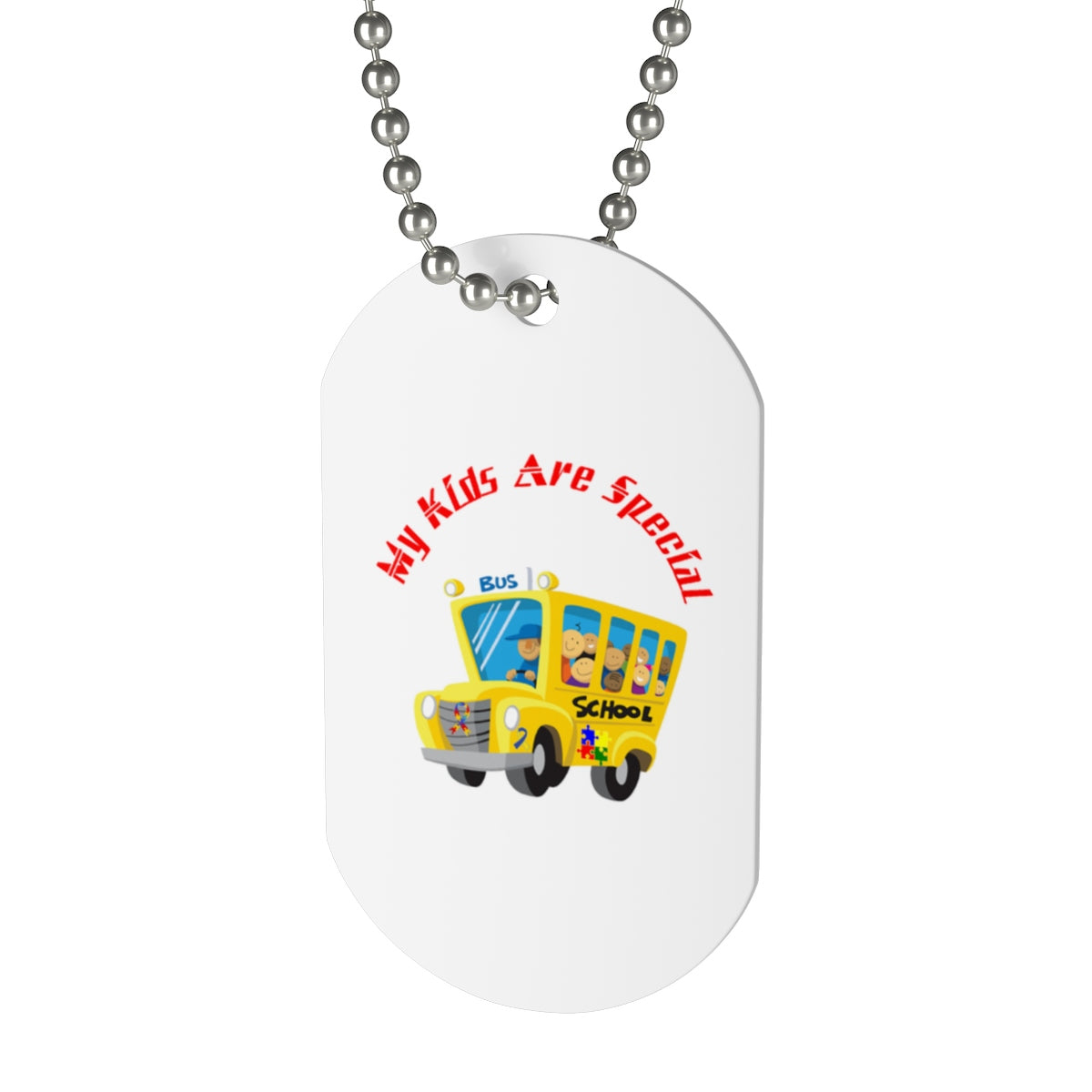 "Schoolbus Special Kids" Red Letters Dog Tag