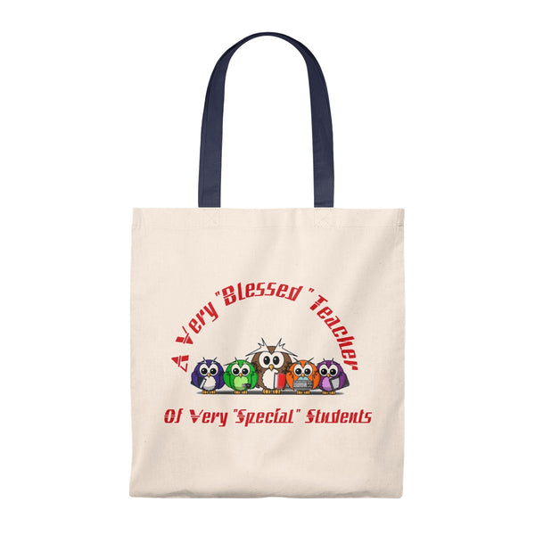 "Blessed Owl Teacher" Red Letters Tote Bag - Vintage