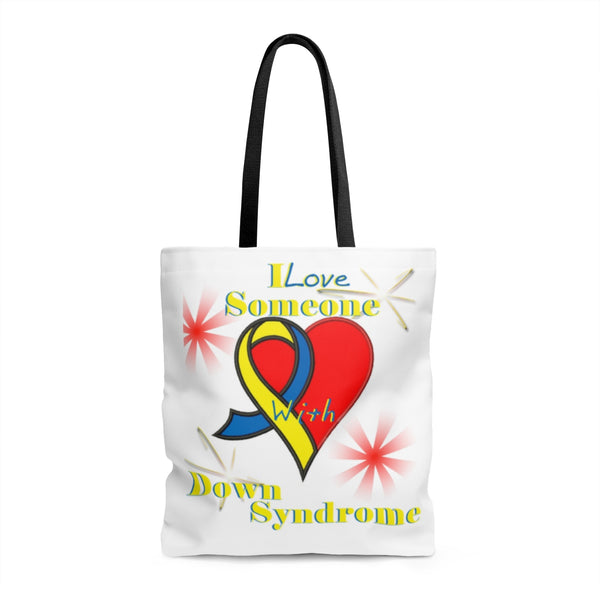 "I Love Someone with Down Syndrome" AOP Tote Bag