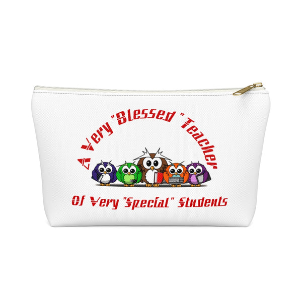 "Blessed Owl Teacher" Red Letters Accessory Pouch w T-bottom