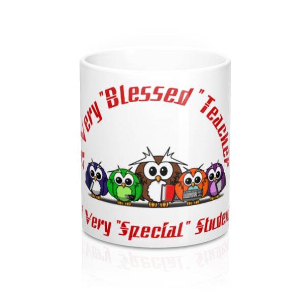"Blessed Owl Teacher" Red Letters Mug 11oz