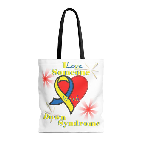 "I Love Someone with Down Syndrome" AOP Tote Bag